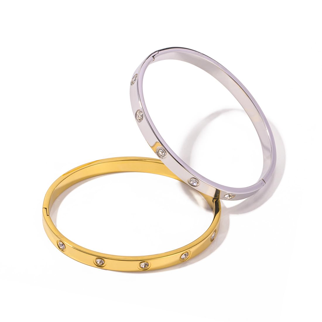 ZCSOWEConjunto de 2 Pulseras de Acero Inoxidable para Mujer - Ancho de 6 mm Diámetro Interior de 6 cm en Plata y Oro