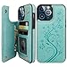 Vaburs Compatible with iPhone 13 Pro Max Case Wallet with Card Holder, Embossed Butterfly Pattern PU Leather Double Buttons Flip Shockproof Protective Cover for Magnetic Car Mount 6.7 Inch (Green)