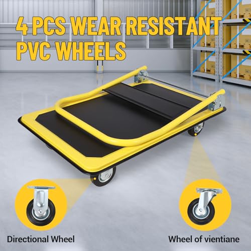 Image of Foldable Platform Truck 1100 Lbs Capacity Steel Flat Push Dolly with 5 inch Wheels 36 inch x 24 inch Heavy Duty Flatbed Hand Cart for Home Garden Office Warehouse Loading and Moving