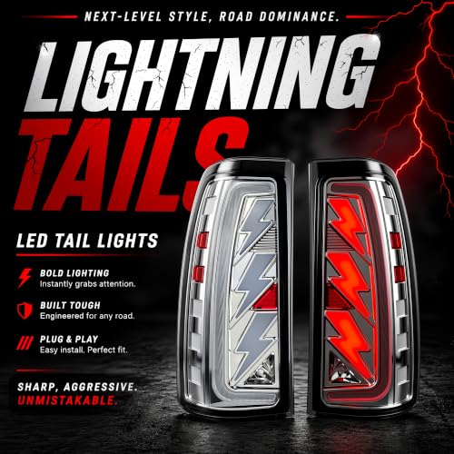 Image of Sequential Led Tail Lights Fit for 1999-2002 Chevy Silverado 1500 /2500,1999-2006 GMC Sierra 1500 /2500 /3500, Starting Animated Dynamic Turn Signal,Brake Light,Reverse Light,Rear Light Assembly, Clear