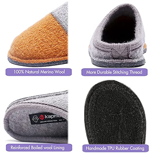 Image of LE KAPMOZ Men's Boiled Wool House Slippers Breathable Winter Warm Slip on Mules Indoor /Outdoor Slipper for Women Two Tone Cap Toe Clog