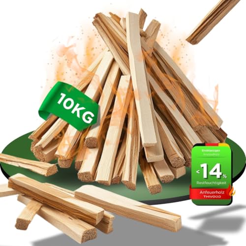 THIVOOD Anzündholz 18 cm - 10 KG Anfeuerholz für zu Hause - trockener Kaminanzünder - ofenfertiges Brennholz aus Kastanie und Zedernholz - Holz für Feuerschale, Pizzaofen, Grill und Kamin