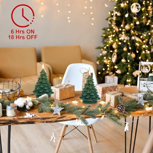 Image of Eldnacele Christmas Tree Flameless Candle with 6 Hour Timer, Battery Operated Real Wax 3D Wick Flickering Pillar Green LED Candles Xmas Eve Holiday Decor (2Pcs,2.76 inchx5.9 inch)