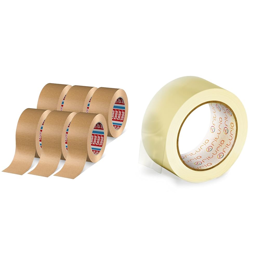 Ruban d'emballage transparent pour boîtes en carton et adhésif papier Tesa pack lot de 6
