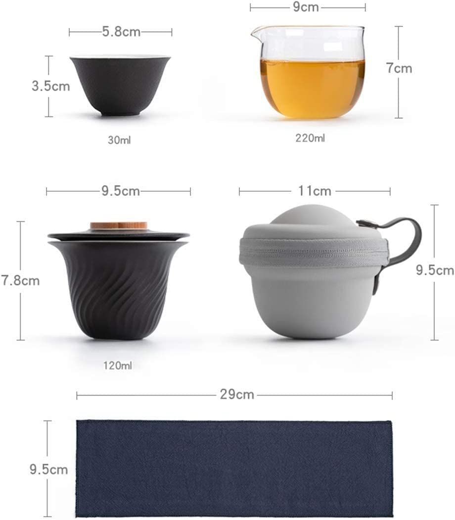 Juego Té Tetera Juego de té Chino Viaje portátil Tazón y 3 Tazas Taza dispensadora Bolsa Almacenamiento Artículos Hogar(C)