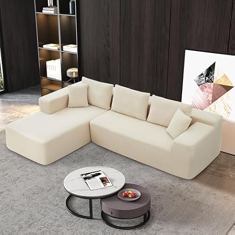 YOOBECH 104.33'' Modular Sectional Sofa Couch for Living Room, L-Shape Modern Minimalist Style Upholstered Couch with Chaise Lounge, Beige Sofa Couch Without Installation Cover