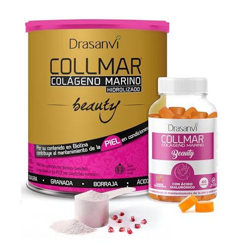 Drasanvi Pack Belleza COLLMAR BEAUTY + GOMINOLAS MULTIVITAMINICO| Colageno Marino Hidrolizado en polvo y Gominolas con Coenzima Q10 | Belleza e Hidratación para tu piel | 275 GR | Granada