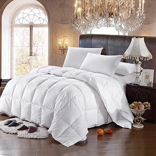 Fluffy & Comforty 1000-TC Down White Striped Comforter- 1-Piece All-Season Duvet Insert,650 GSM Micro Fill All Side Corner Tie 100% Egyptian Cotton (Oversized King Size (116