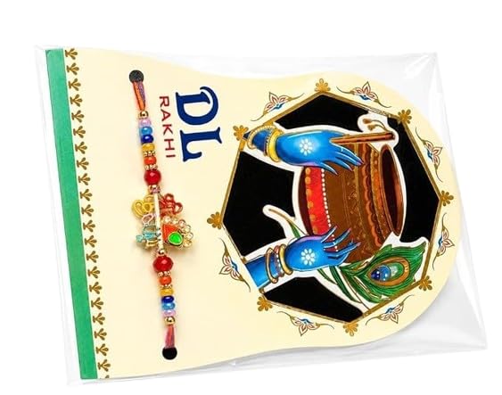 Krishna Themed Rakhi for Brother | Multicolour Designer Thread Rakhi with Lord Krishna Motif | Premium Raksha Bandhan Gift-image-45