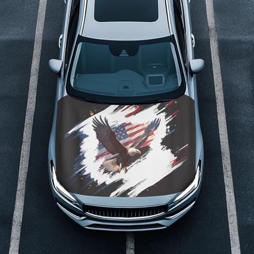 Image of American Flag Eagle Print Car Hood Cover Elastic Polyester Car Hood Cover Detachable Auto Exterior Accessories Easy Install for Car Hood Decoration and Protection