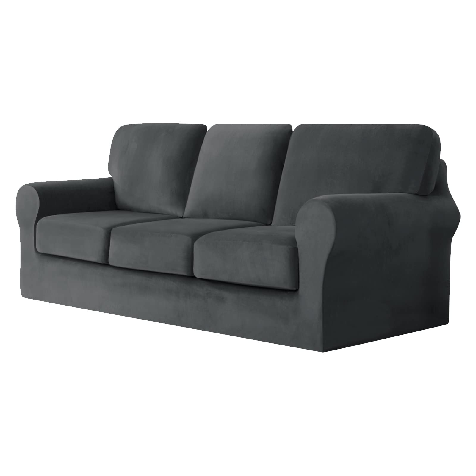 SYLC Sofa Cover with Separate Seat Cushions and Backrests Stretch Velvet Sofa Slipcover Couch Covers Furniture Protector Split Combined (Dark gray,3-Seat Set 7 PCS)