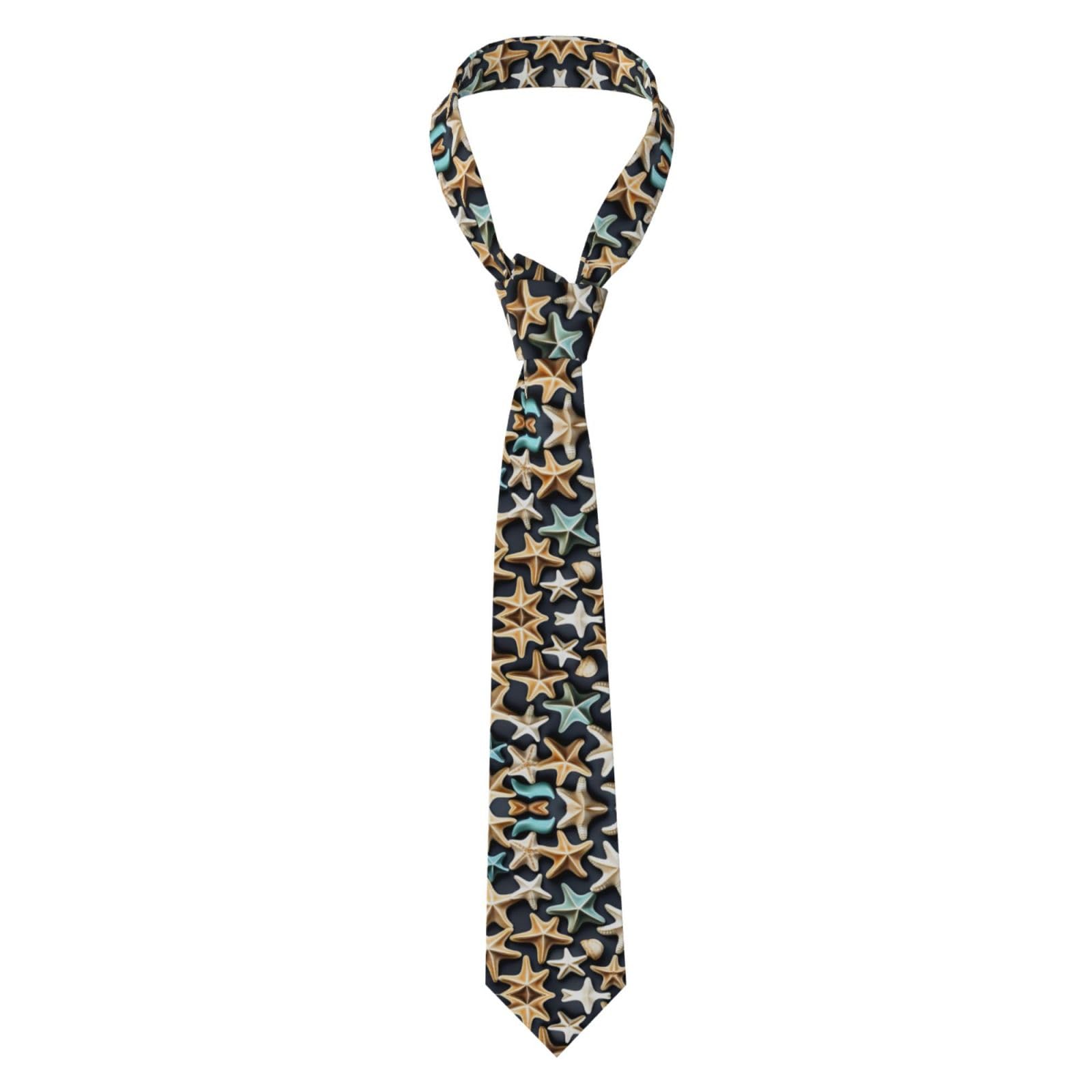 CPyuqw Stylish Men's Necktie - Long Skinny Tie with Seashell Starfish Full Print, Perfect for Business, Wedding, and Formal Wear