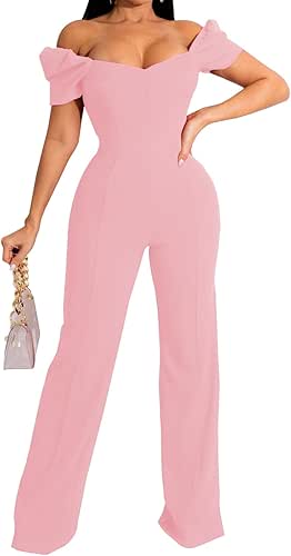 Women's Elegant Sexy Off Shoulder Short Sleeve Wide Leg Pants