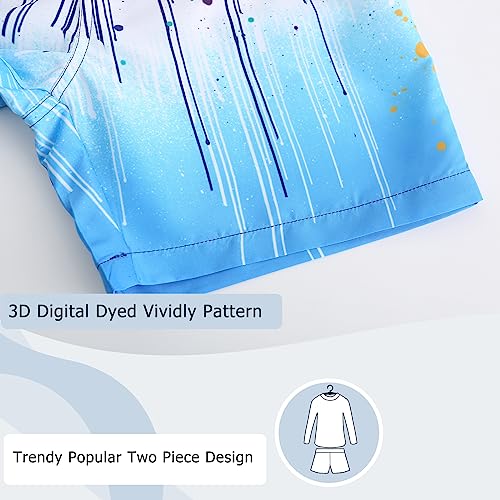 Boys Swimming Costume Two Piece Swimsuit Set with Swimming Trunks Kids Long Sleeve Bathing Suit Swimwear