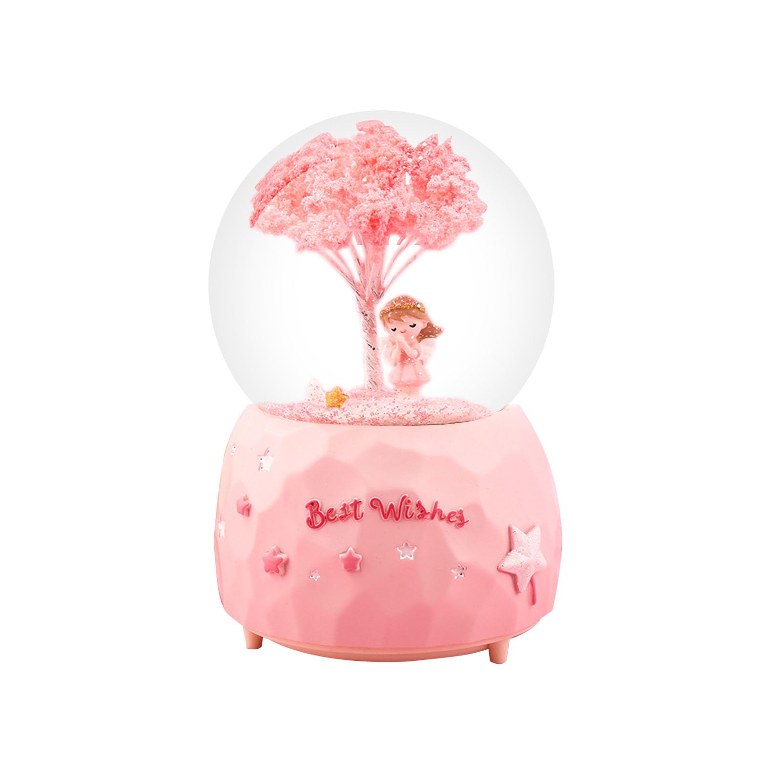 Cherry Blossom Angel Snow Globe, 82mm Water Globe Music Box with Color Changing LED Lights and Automatic Snowflakes, Birthday Christmas Festival Gift for Girls Granddaughters Babies(B)