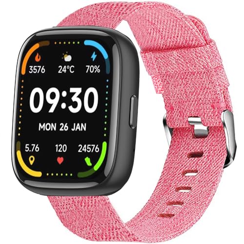 IDW17, IDW21, IDW23, IDW25, IDW26 Smart Watch Band, Lamshaw 22mm Breathable Nylon Woven Fabric Replacement Accessory Strap Compatible for Faweio IDW26 1.83 Inches Smart Watch, IDW26 1.83 Inches, TOOBUR IDW17, IDW23, KEEPONFIT IDW21, WNH IDW25 Smart Watch (Pink)