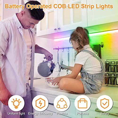 Image of USB Powered COB Led Strip Lights, 6.56Ft Battery Operated Pink LED Strip Lights, High Brightness Flexible LED Tape Lights for Room, Cabinet, Bedroom, Kitchen, Party, Home DIY Indoor Deco