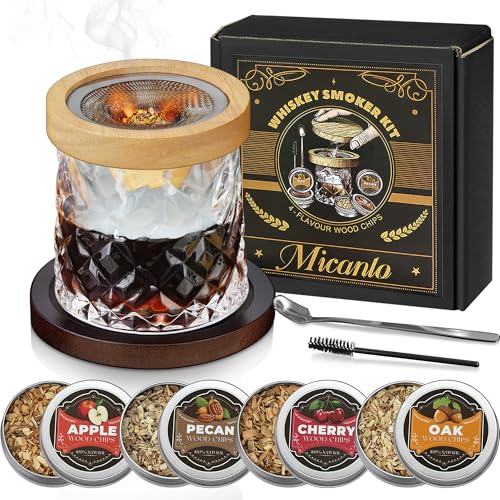 Whiskey Smoker Kit Set - 4 Flavors Wood Chips, Cocktails Bourbon Drink Infuser Kit, Old Fashioned...