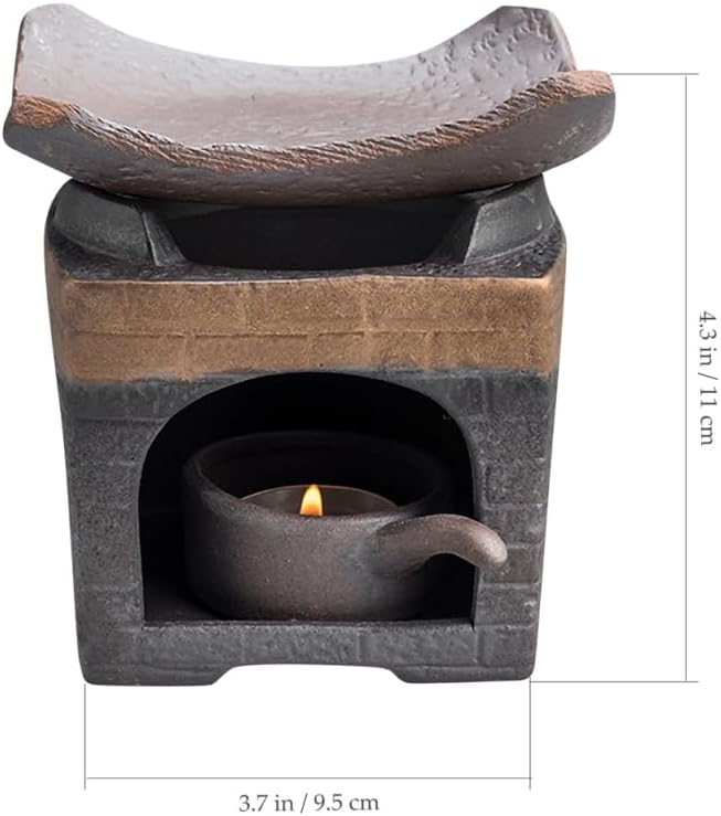 PRETYZOOM Ceramic Teapot Warmer Set with Candle Holder and Plate Compact 4.33X3.74X3.74In Retro Tea Stove for Home Office Desk Use Sturdy Warmer for Heating and Toasting Tea