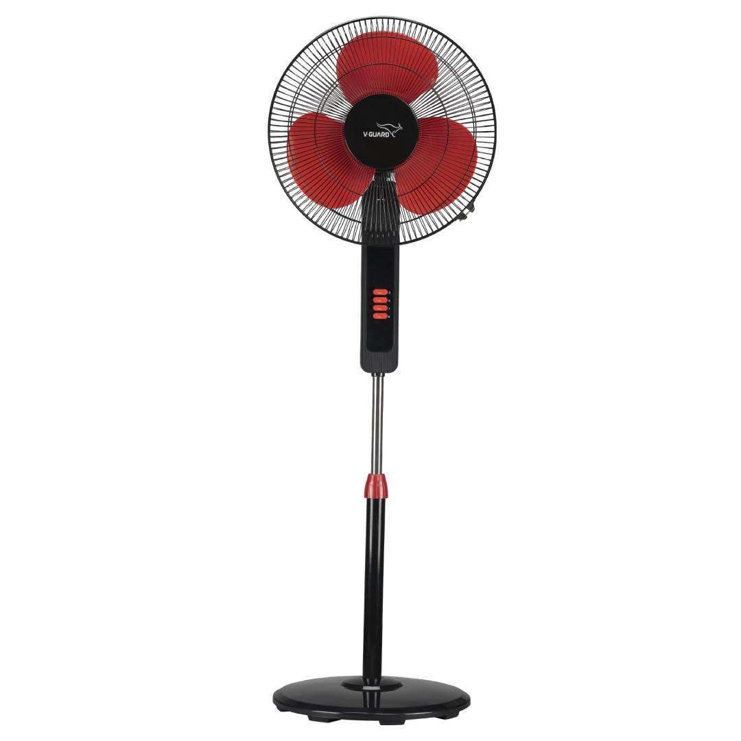 V-Guard Esfera STS Plus Neo 2-in-1 Pedestal & Table Fan 400 mm | 1350 RPM High-Speed Motor | ~65 m³/min Air Delivery | 3 Speed | Smooth Oscillation & Tilt Control | Thermal Protection | Red Black