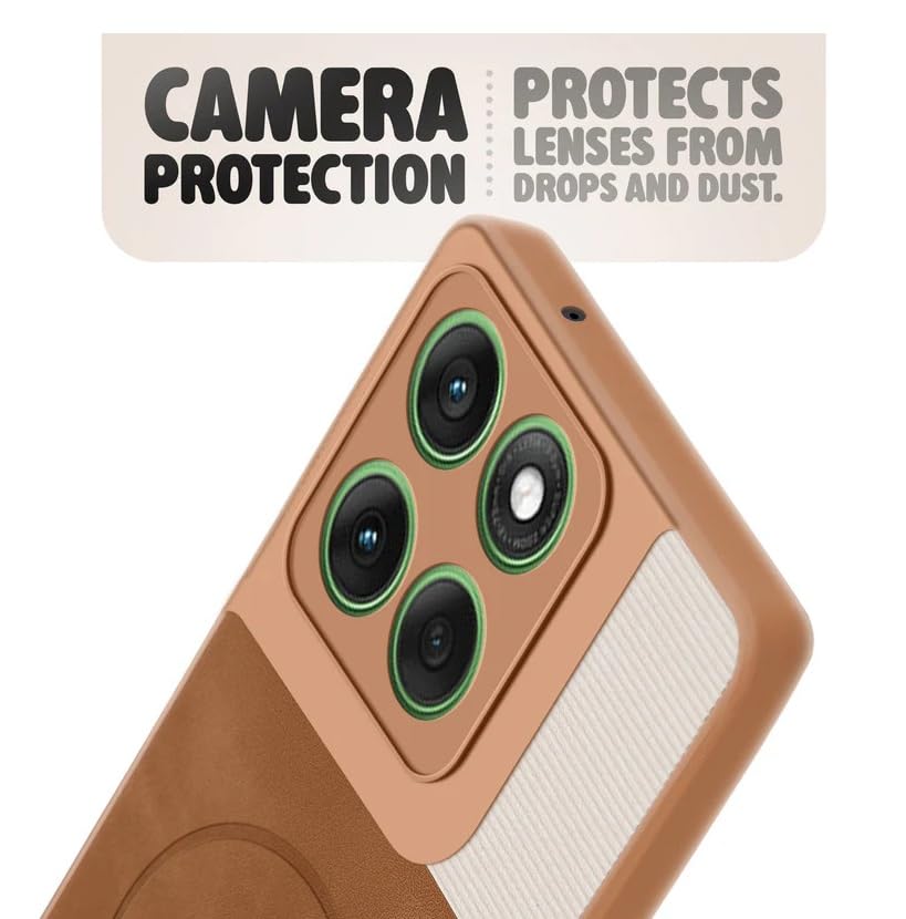 Image of Bintage CASE Mac Safe Design Hard Light Weight Back Case | Soft Border Camera Protect | Dual PU Leather Finish Back Cover Compatible for Motorola Edge 60 Pro 5G - White & Brown