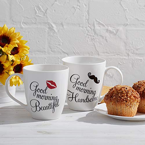 Pfaltzgraff Porcelain Good Morning His & Hers Mugs Set Of 2,Beautiful/Handsome - 5147320, 18 Ounce #TOP1