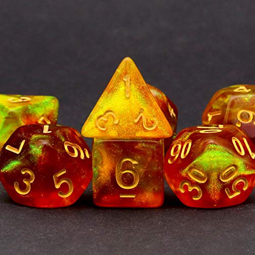 PJOY DND Dice Set Polyhedral D&D Dragon Dice for Dungeons and Dragons Pathfinder Shadowrun Role Playing Games-Red Yellow Glitter