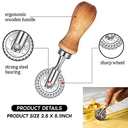 Ravioli Cutter Stamp Set Maker - Stainless Steel Ravioli Roller Wheel & 3PSC Pasta Mold for Dumplings, Lasagna, Pierogi, Round & Square