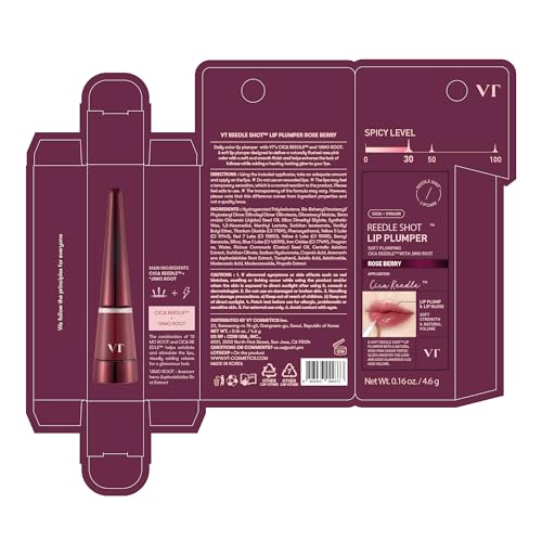 Image of VT COSMETICS Reedle Shot Lip Plumper in Rose Berry, Hydrating Plumping Lip Gloss, High Shine Finish, Infused with Jojoba Oil & Hyaluronic Acid, Korean Beauty Makeup, 0.15 oz.