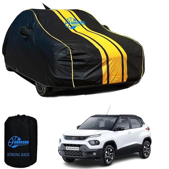 GARREGE® Waterproof Car Body Cover for Tata Punch CNG 100% All Weather Proof with Mirror & Antenna Packet & Full Bottom Elistic, Triple Stitching with 100% Nail Proof Cover Navy Blue