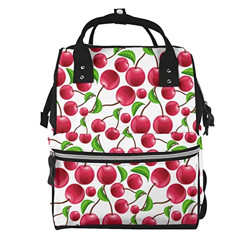 Sac à langer imprimé cerises contre le désordre, grand sac à dos multifonction noir pour bébés