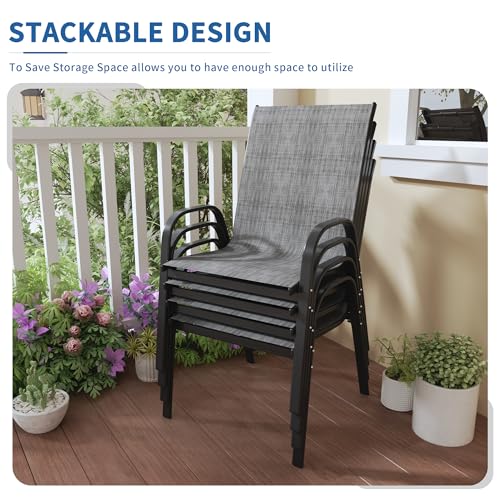 Image of PIZZELLO Patio Chairs Set of 4, Outdoor Stackable Dining Chairs for All Weather, Lightweight Textilene Outdoor Chair Sets with Armrests, 330Lbs Capacity, for Backyard Porch Poolside Garden (Grey)