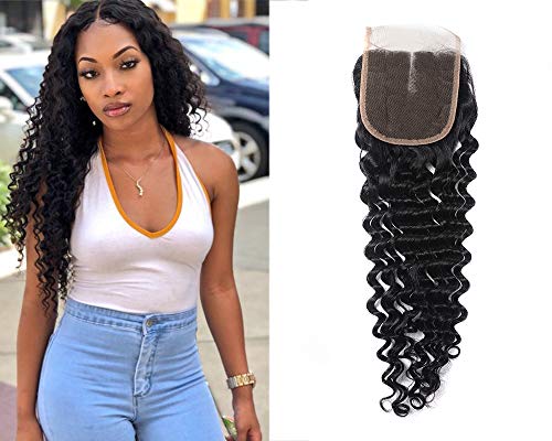 Deep Wave Bundles Brazilian Curly Hair Deep Wave 14inch Closure Human Hair Bundles Natural Black Hair Deep Wave Curly Hair Extensions…