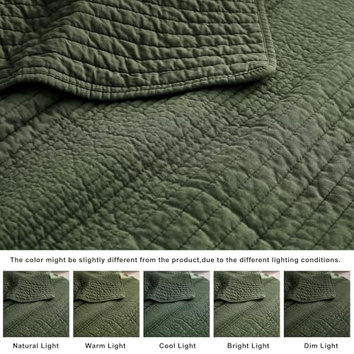 palassio Striped Olive Green 100% Cotton Quilt California Cal King Size Bedding Sets, Oversized Lightweight Channel Pick Stitch Textured Bedspread Soft Farmhouse Coverlet for All Season, 2 Shams - Image 6