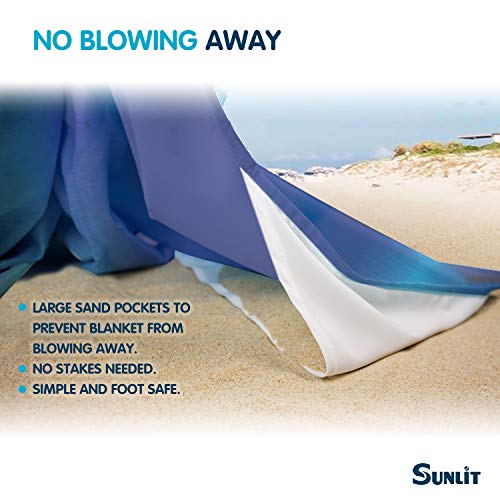 Sunlit Silky Soft 85"x72" Sand Proof Beach Blanket Sand Proof Mat with Corner Pockets and Mesh Bag for Beach Party, Travel, Camping and Outdoor Music Festival, Dark Blue Ring, Black Hole