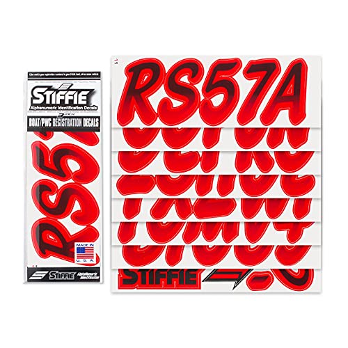 Image of STIFFIE Whipline Black /Red 3 inch Boat & PWC Registration Decals • Numbers Letters Stickers