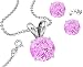 925 Sterling Silver Pink Cubic Zirconia Solitaire Pendant Combo Necklace, Earring and Rolo Chain