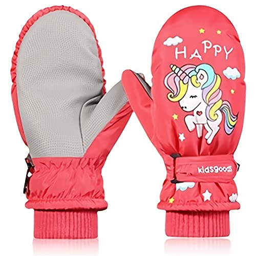 Mododo Licorne Enfants Chaud Gants de Ski, Gant Protègent du Vent, Imperméable et Thermiques pour Fille Garçon, Chaud Sports de Plein Air Gants d’Hiver pour Snowboard Boules de Neige 6-14 Ans