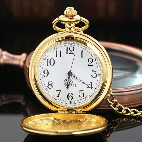 Image of Smooth Pocket Watch Alloy Steel Quartz Roman /Arabic Numerals with 37cm Chain for Father's Day Xmas Best Gifts