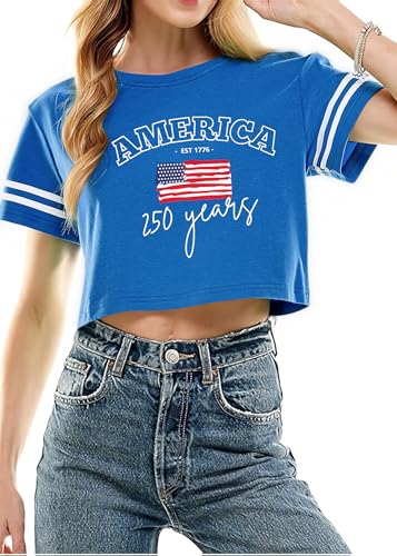 Image of MYHALF Women USA Flag 250th Patriotic 4th July Memorial Day Crop Shirt