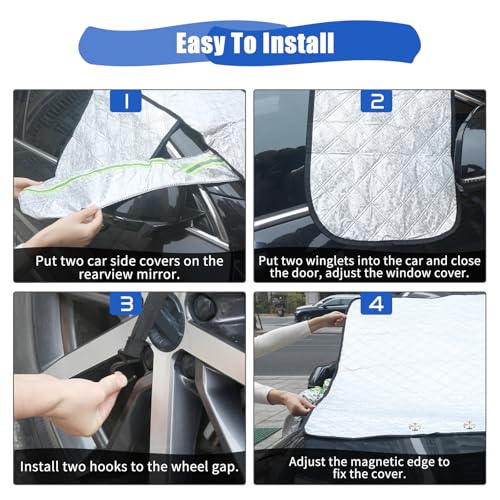 Image of Windshield Cover for Ice and Snow, Car Windshield Cover with Magnets & 2 Side Mirror Covers, 4 Layers Thickened Windshield Cover for Snow, Ice, Frost, Dust, UV