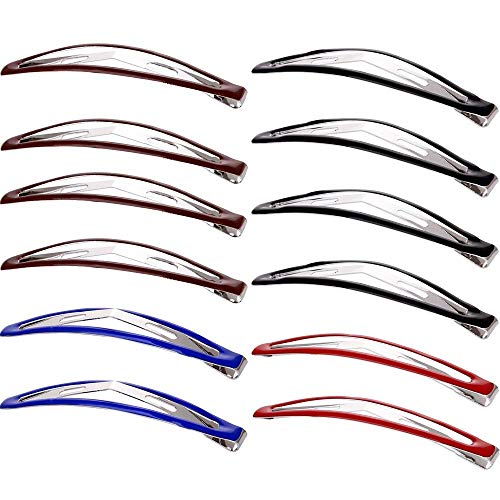 LONEEDY Pack of 12 Large Metal Stoving Varnish Hair Snap Clips, No-slip Hair Clips Barrettes For Women and Girl (Mixed color)