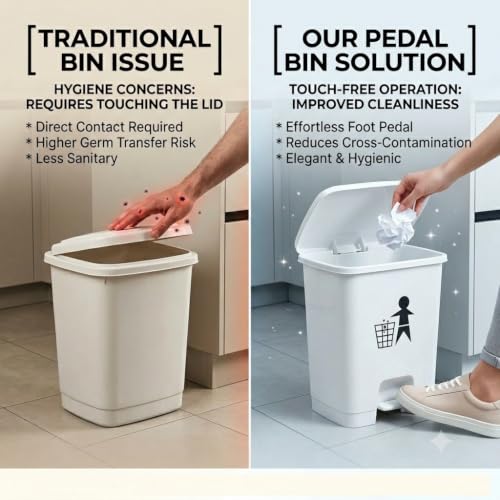 Image of AIR O MATIC BIOHAZARD Plastic Pedal dustbin 10 Liter (WHITE) 10 Liter White Waste Container with Foot Pedal for Hands-Free Operation