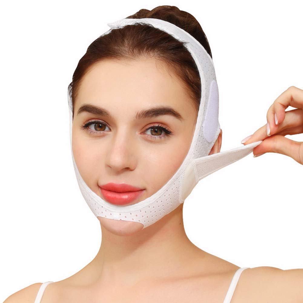 HIQUAYBreathable Face Slimming Strap, Face Lift Strap, Reusable Face Lifting Bandage Pain-Free Jawline Shaping Band, V Line Shaping Face Masks, Anti-Sagging-Aging-Wrinkle-Snore Belt for Women |White