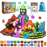 HEJIHUI 200 PCS Magnetic Blocks with Light Up Blocks - Magnetic Building Blocks for Kids Ages 3-5+, Magnetic Construction Set with Storage Bag, Educational Birthday Gifts for Boys & Girls (Volcano)