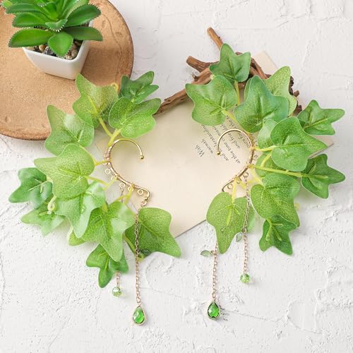 FRESHME Fairy Elf Ear Cuffs - Leaves Elven Ear Clip Wraps Poison Ivy Costume Woodland Earrings Forest Mother Nature Costume Renaissance Fantasy Dress Up Medieval Cosplay Accessories for Adult Women2
