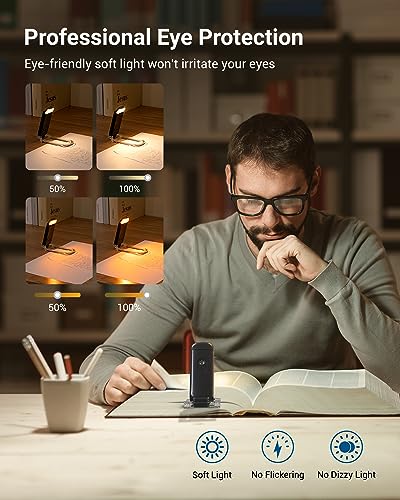 Image of DEWENWILS Booklight with Clip, USB Rechargeable Book Light for Reading in Bed, Clip on Book Lamp for Reading at Night, Brightness Adjustable, Sleep Aid Light, Warm White (Black)