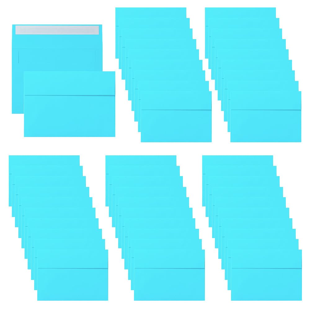 ZSUIQIN 50 x Business Envelopes(Lake Blue) - 18.3 x 13.1 cm - Self-Adhesive - Peel and Seal Wallet Envelopes, Lake Blue Envelope for Wedding, Party Invitations, Greeting Cards, Announcements, Photos