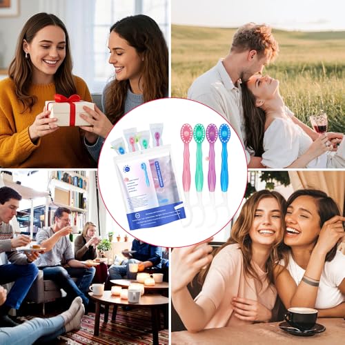 JOAASU 12 Packungen 5-in-1 Mini-Zahnbürste & Zahnseide & Zungenschaber & Zahnstocher Set, Mini-Zahnbürste 5-in-1-Werkzeug, Einweg-Zahnbürsten mit Zahnpasta, 4 Geschmacksrichtungen für Reisen – Bild 8