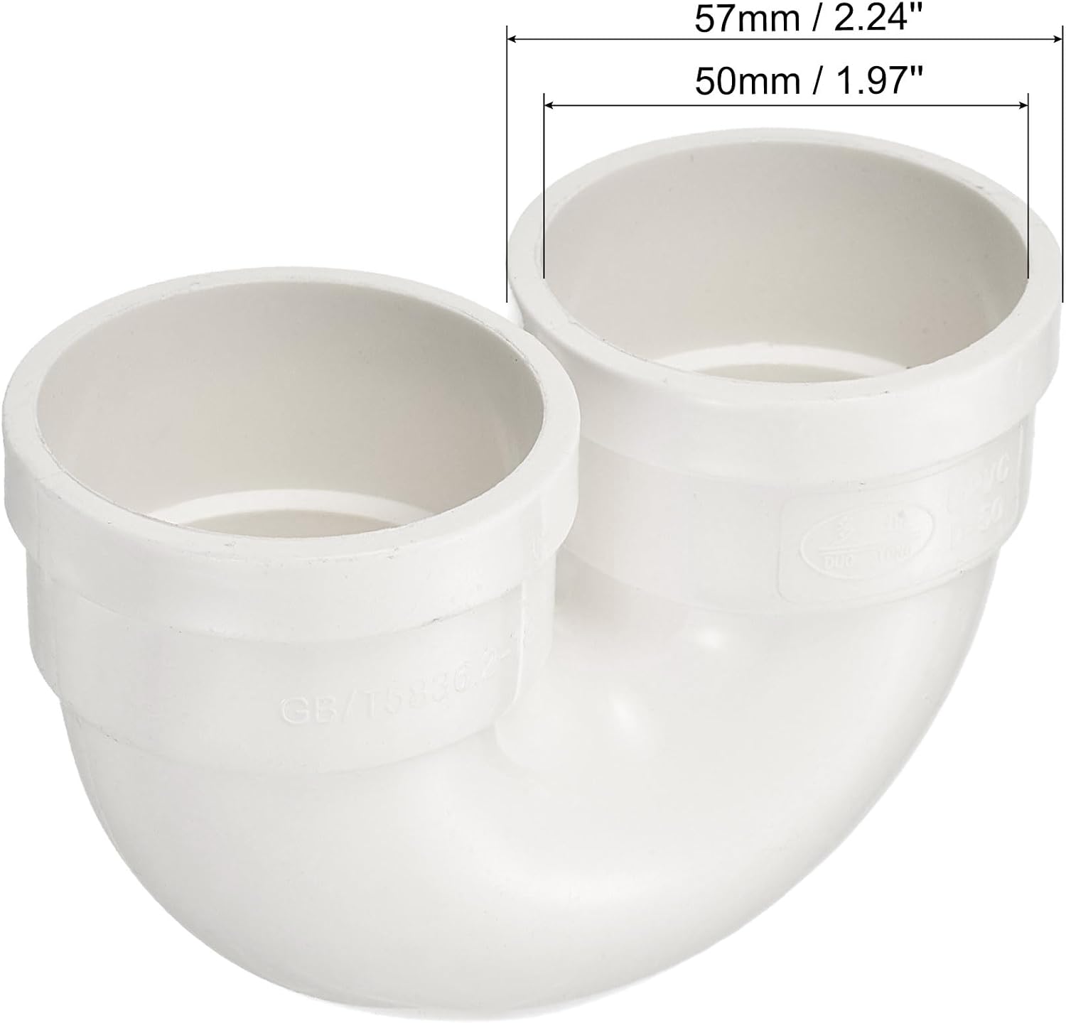 MECCANIXITY 50mm ID Elbow Pipe Fitting P-Trap Union Joint PVC Water Pipe U-Shaped Plumbing Connector, White Pack of 2